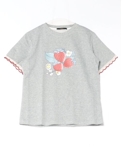 Ritzy(リッツィー)の「いちごプリント柄・フリル半袖Tシャツ(Tシャツ/カットソー・レディース・グレー/ホワイト・LARGE/MEDIUM)」の8枚目の写真