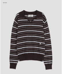 (Z-T-7113)ESSENTIAL STRIPE COLLAR KNIT
