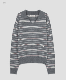 (Z-T-7113)ESSENTIAL STRIPE COLLAR KNIT