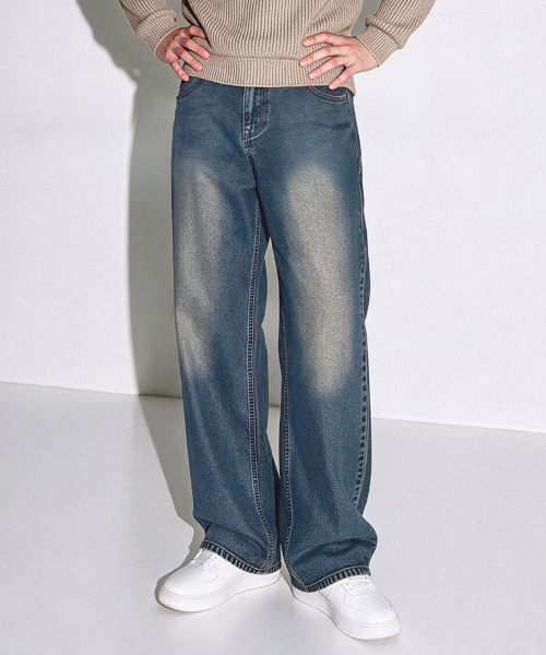 HALFNINE(ハーフナイン)の「エイジング加工 バックゴム ウォッシュ セミワイド デニムパンツ I08JRD_HXV11365(デニムパンツ・メンズ・スカイブルー/ダークブルー/グレー系/Black・SMALL/MEDIUM/LARGE/X-LARGE/XX-LARGE)」の6枚目の写真