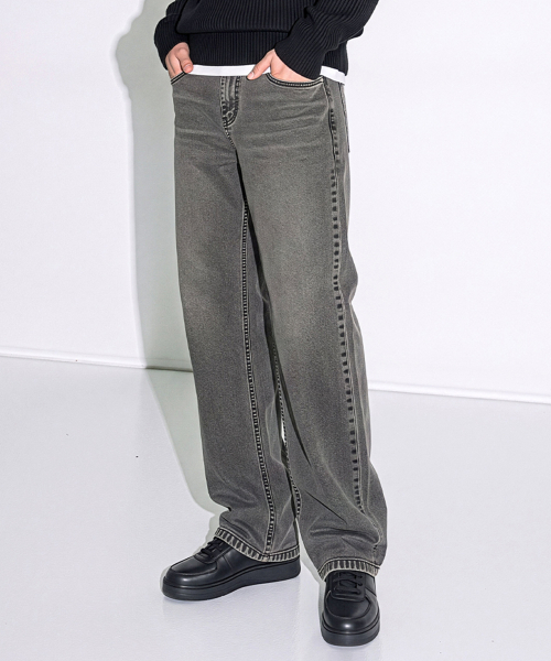 HALFNINE(ハーフナイン)の「エイジング加工 バックゴム ウォッシュ セミワイド デニムパンツ I08JRD_HXV11365(デニムパンツ・メンズ・スカイブルー/ダークブルー/グレー系/Black・SMALL/MEDIUM/LARGE/X-LARGE/XX-LARGE)」の8枚目の写真