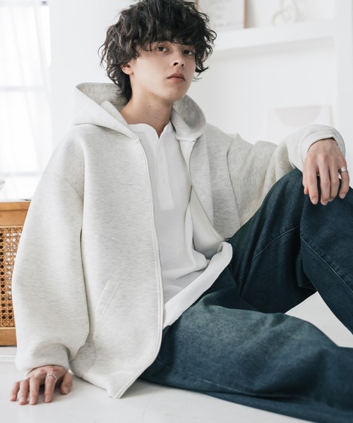 Rocky Monroe（ロッキーモンロー）の「新色追加 オーバーサイズダンボールニットフルジップパーカー（パーカー・メンズ・グレー/ブラック/オートミール/杢グレー/ネイビー/ブルー・M/XL/L）」の4枚目の写真