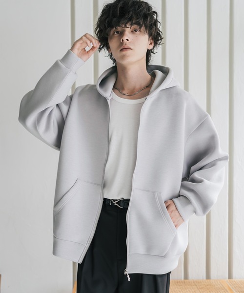 Rocky Monroe（ロッキーモンロー）の「新色追加 オーバーサイズダンボールニットフルジップパーカー（パーカー・メンズ・グレー/ブラック/オートミール/杢グレー/ネイビー/ブルー・M/XL/L）」の2枚目の写真