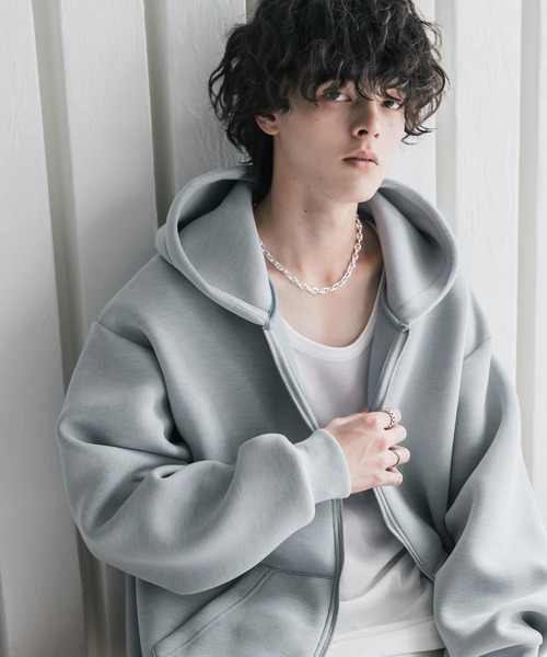 Rocky Monroe（ロッキーモンロー）の「新色追加 オーバーサイズダンボールニットフルジップパーカー（パーカー・メンズ・グレー/ブラック/オートミール/杢グレー/ネイビー/ブルー・M/XL/L）」の6枚目の写真