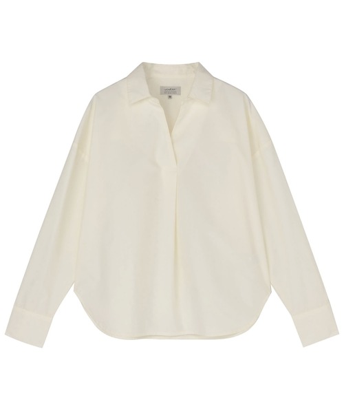 TOKYO SHIRTS(トウキョウシャツ)の「カジュアルシャツ スキッパー ギャザー シャツ 長袖 レディースデザインシャツ(シャツ/ブラウス・レディース・オフホワイト/チャコールグレー・M/L)」の2枚目の写真