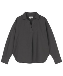 カジュアルシャツ スキッパー ギャザー シャツ 長袖 レディースデザインシャツ