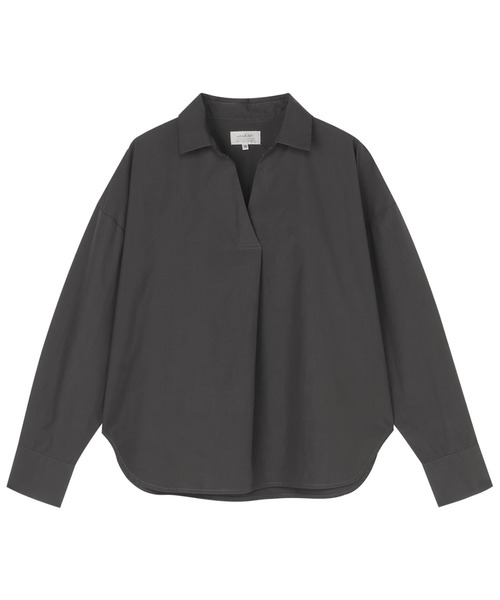 TOKYO SHIRTS(トウキョウシャツ)の「カジュアルシャツ スキッパー ギャザー シャツ 長袖 レディースデザインシャツ(シャツ/ブラウス・レディース・オフホワイト/チャコールグレー・M/L)」の8枚目の写真