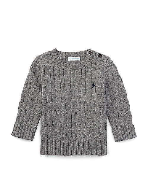 POLO RALPH LAUREN CHILDRENSWEAR（ポロ ラルフ ローレン チルドレンズウェア）の「ケーブルニット コットン セーター（ニット/セーター・キッズ・グレー/ネイビー・6M/18M/24M/9M/12M）」の2枚目の写真