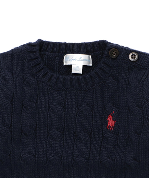 POLO RALPH LAUREN CHILDRENSWEAR（ポロ ラルフ ローレン チルドレンズウェア）の「ケーブルニット コットン セーター（ニット/セーター・キッズ・グレー/ネイビー・6M/18M/24M/9M/12M）」の4枚目の写真