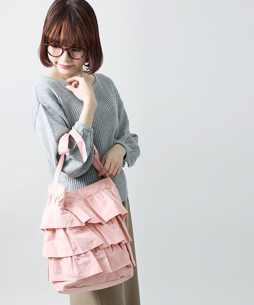 WEGO（ウィゴー）の「WEGO/フリルキャンバス2WAYショルダーバッグ（ショルダーバッグ・レディース・ホワイト/ピンク/ブラック/グレー・FREE）」の18枚目の写真
