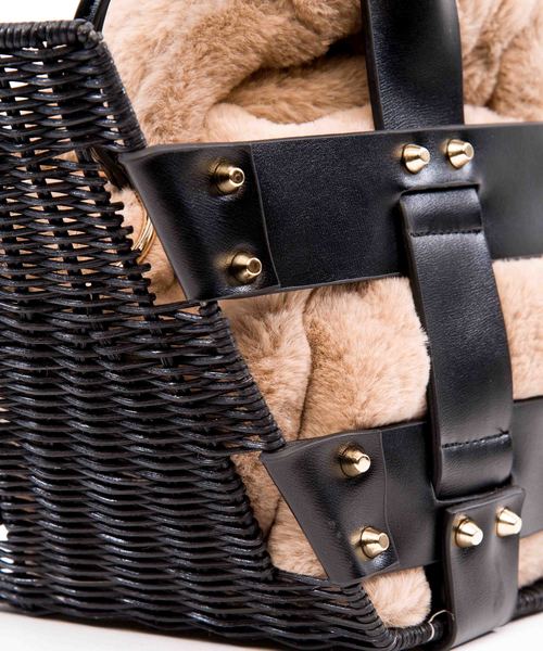 Laugoa(ラウゴア)の「【LAUGOA】ラタン&ファーコンビバッグ Dakota /0173-30002 (トートバッグ・レディース・ブラック/グレー・FREE)」の6枚目の写真