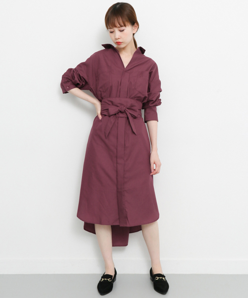 Kbf ケイビーエフ の サッシュベルトロングシャツワンピース シャツワンピース Wear Kbf ケイビーエフ の サッシュベルトロングシャツワンピース シャツワンピース Wear