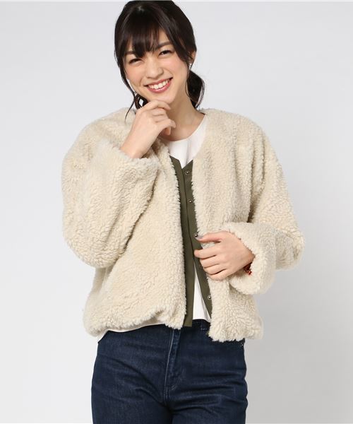 ottilie（オティーリエ）の「（ＷＥＢ限定）ミリタリーボアショートブルゾン（ブルゾン・レディース・グレー/オフホワイト/カーキ・FREE）」の19枚目の写真