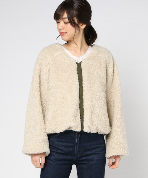 ottilie（オティーリエ）の「（ＷＥＢ限定）ミリタリーボアショートブルゾン（ブルゾン・レディース・グレー/オフホワイト/カーキ・FREE）」の12枚目の写真