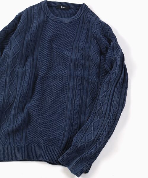 SHIPS(シップス)の「SC: "garment dyed" ミドルゲージ ランダム/アラン クルーネック ニット□(ニット/セーター・メンズ・ピンク/ブルー/ネイビー/オリーブ/ホワイト・LARGE/MEDIUM/SMALL/X-LARGE)」の4枚目の写真