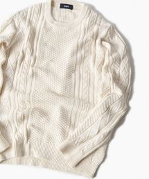 SHIPS | SC: "garment dyed" ミドルゲージ ランダム/アラン クルーネック ニット□(ニット/セーター)