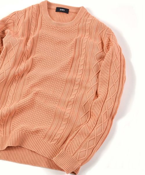 SHIPS(シップス)の「SC: "garment dyed" ミドルゲージ ランダム/アラン クルーネック ニット□(ニット/セーター・メンズ・ピンク/ブルー/ネイビー/オリーブ/ホワイト・LARGE/MEDIUM/SMALL/X-LARGE)」の5枚目の写真