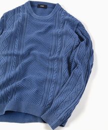 SC: "garment dyed" ミドルゲージ ランダム/アラン クルーネック ニット□