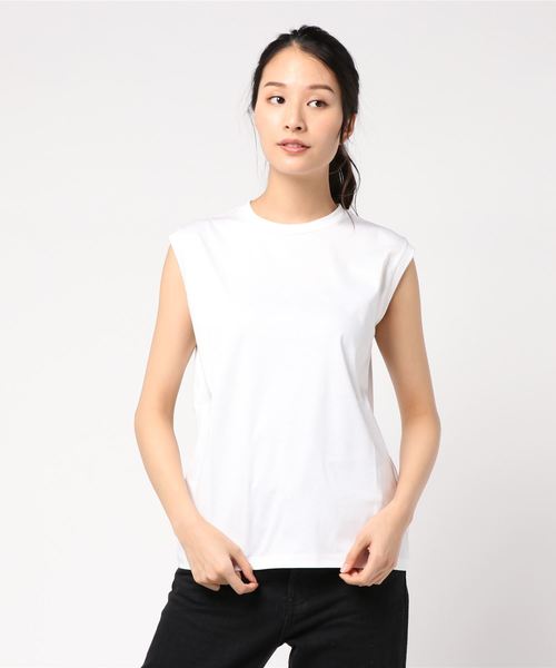 ESTNATION(エストネーション)の「ESTNATION フレンチスリーブTシャツ(Tシャツ/カットソー・レディース・オフホワイト/ブルー/キャメル/ピンク/ブラック・38)」の7枚目の写真