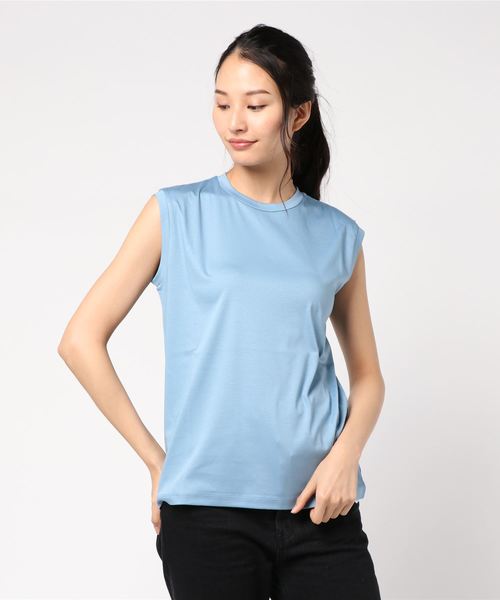 ESTNATION(エストネーション)の「ESTNATION フレンチスリーブTシャツ(Tシャツ/カットソー・レディース・オフホワイト/ブルー/キャメル/ピンク/ブラック・38)」の13枚目の写真