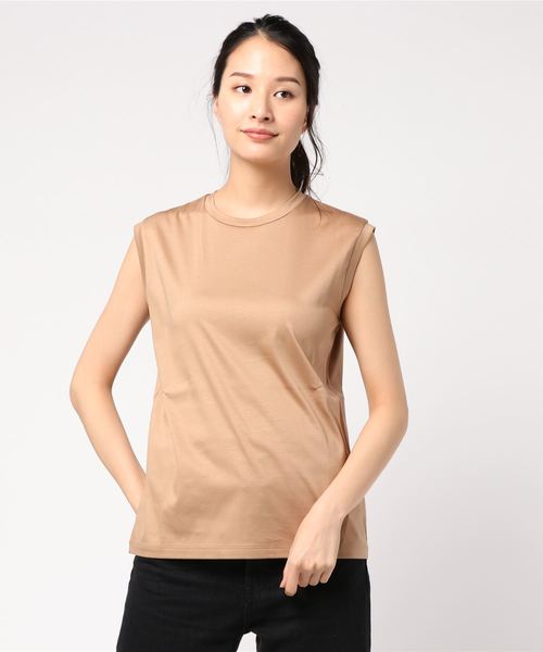 ESTNATION(エストネーション)の「ESTNATION フレンチスリーブTシャツ(Tシャツ/カットソー・レディース・オフホワイト/ブルー/キャメル/ピンク/ブラック・38)」の12枚目の写真