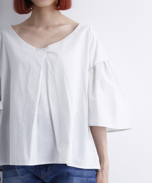 MERLOT（メルロー）の「コットンリネンフレアタックスリーブブラウス1585（シャツ/ブラウス・レディース・ブラック/ベージュ/カーキ/キャメル・FREE）」の21枚目の写真