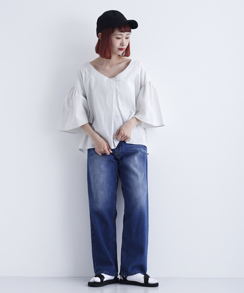 MERLOT（メルロー）の「コットンリネンフレアタックスリーブブラウス1585（シャツ/ブラウス・レディース・ブラック/ベージュ/カーキ/キャメル・FREE）」の19枚目の写真