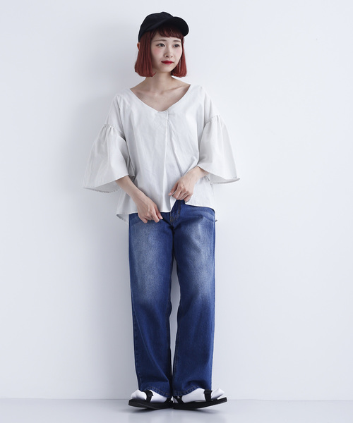 MERLOT（メルロー）の「コットンリネンフレアタックスリーブブラウス1585（シャツ/ブラウス・レディース・ブラック/ベージュ/カーキ/キャメル・FREE）」の6枚目の写真