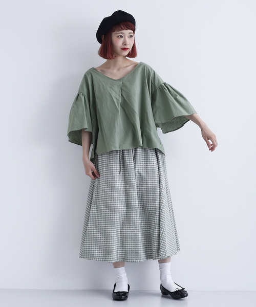 MERLOT（メルロー）の「コットンリネンフレアタックスリーブブラウス1585（シャツ/ブラウス・レディース・ブラック/ベージュ/カーキ/キャメル・FREE）」の7枚目の写真