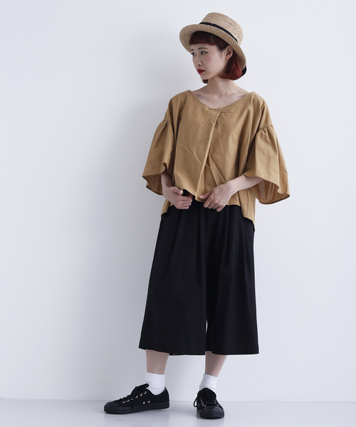 MERLOT（メルロー）の「コットンリネンフレアタックスリーブブラウス1585（シャツ/ブラウス・レディース・ブラック/ベージュ/カーキ/キャメル・FREE）」の10枚目の写真