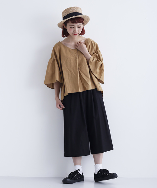 MERLOT（メルロー）の「コットンリネンフレアタックスリーブブラウス1585（シャツ/ブラウス・レディース・ブラック/ベージュ/カーキ/キャメル・FREE）」の14枚目の写真