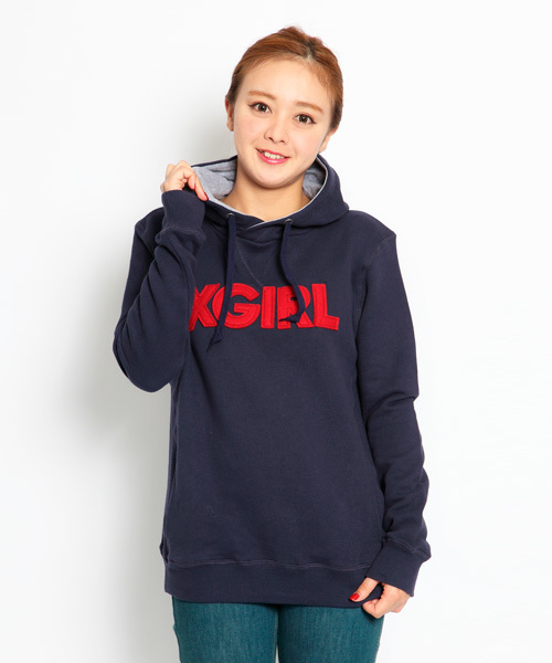 X-girl(エックスガール)の「LOGO PATCHED HOODIE(スウェット・レディース・ブラック/アッシュグレー/ピンク/グリーン/ネイビー・1/2)」の5枚目の写真