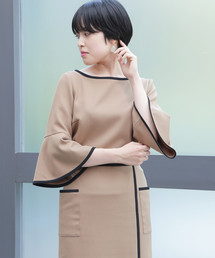 Tiara ティアラ バイカラー金魚袖ブラウス 黒×ベージュ メルローズ Tiara ティアラ バイカラー金魚袖ブラウス 黒×ベージュ