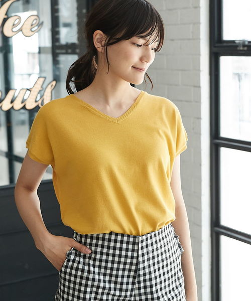 AMERICAN HOLIC（アメリカンホリック）の「・Vネックゆるプルオーバー＊（ニット/セーター・レディース・オフホワイト/イエロー/グリーン/ブラック/杢グレー/その他7・FREE）」の5枚目の写真