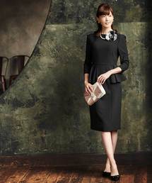 ペプラム付きIラインワンピース結婚式 お呼ばれ パーティー ドレス フォーマル 美シルエット スタイルアップ 美脚効果