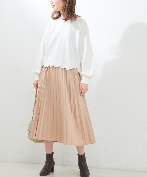 natural couture（ナチュラルクチュール）の「セットプリーツ微光沢スカート（スカート・レディース・ベージュ/パープル/ブラウン/アイボリー/グレー/オレンジ/ミント・FREE）」の4枚目の写真