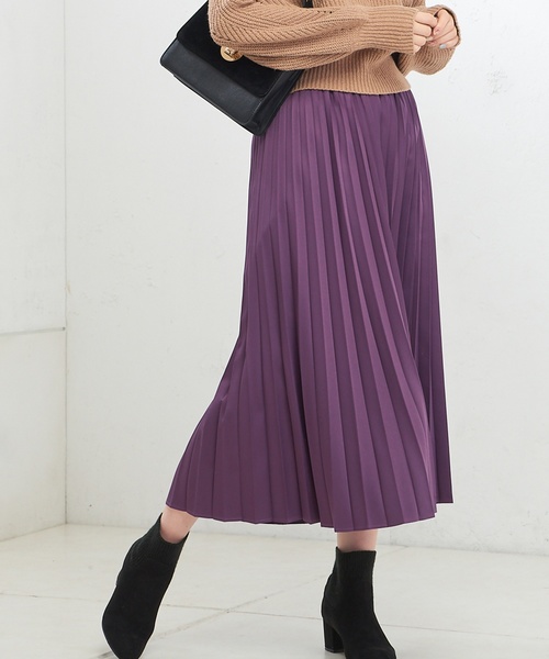 natural couture（ナチュラルクチュール）の「セットプリーツ微光沢スカート（スカート・レディース・ベージュ/パープル/ブラウン/アイボリー/グレー/オレンジ/ミント・FREE）」の6枚目の写真