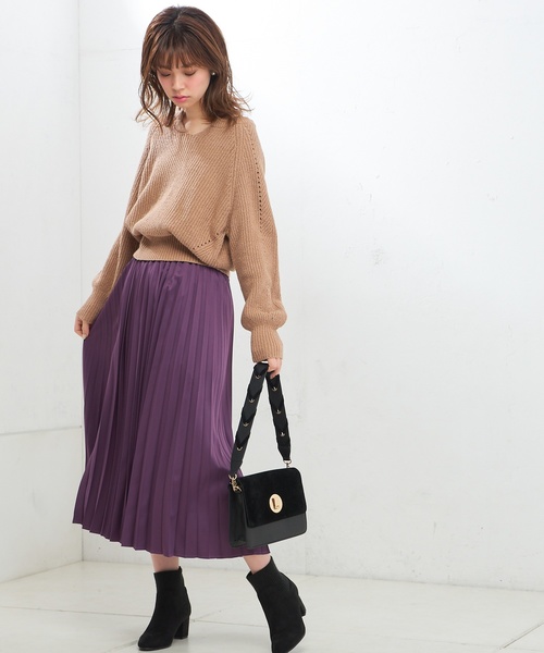 natural couture（ナチュラルクチュール）の「セットプリーツ微光沢スカート（スカート・レディース・ベージュ/パープル/ブラウン/アイボリー/グレー/オレンジ/ミント・FREE）」の18枚目の写真