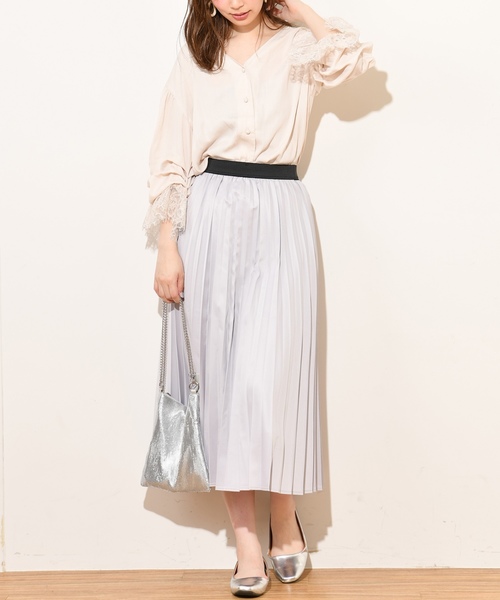 natural couture（ナチュラルクチュール）の「セットプリーツ微光沢スカート（スカート・レディース・ベージュ/パープル/ブラウン/アイボリー/グレー/オレンジ/ミント・FREE）」の12枚目の写真