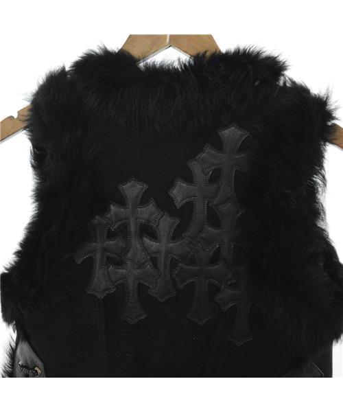 CHROME HEARTS ダガージップ　ムートンファー　レザーベスト ブランド古着】ファームートンクロスパッチレザーベスト ジレ