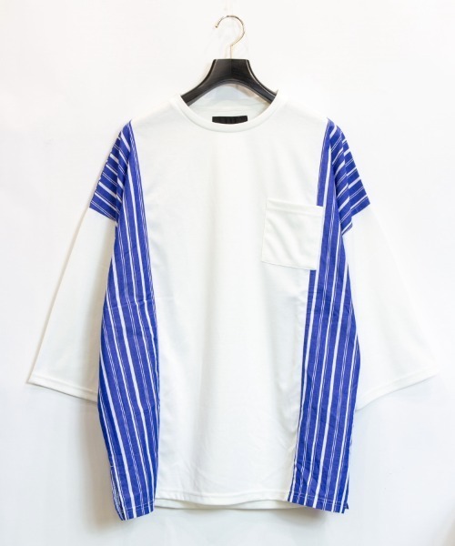 Luv maison(ラブメゾン)の「Luv-サイドストライプ8分袖BIG-TEE(Tシャツ/カットソー・メンズ・ホワイト/ブラック・M/L)」の1枚目の写真