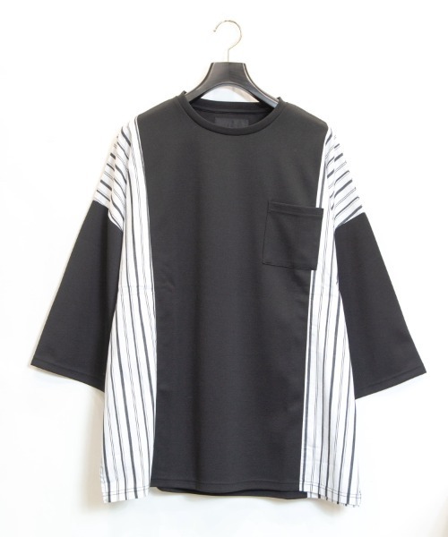 Luv maison(ラブメゾン)の「Luv-サイドストライプ8分袖BIG-TEE(Tシャツ/カットソー・メンズ・ホワイト/ブラック・M/L)」の2枚目の写真