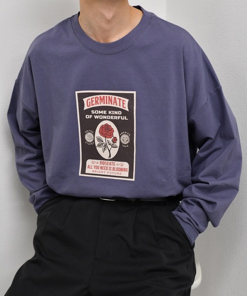 kutir(クティール)の「バラプリントロンT(Tシャツ/カットソー・メンズ・ラベンダー/ブラック/ライトブルー/ライトグリーン/オフホワイト・MEDIUM/LARGE/SMALL)」の5枚目の写真