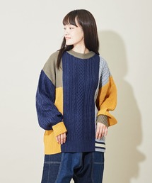 CUBE SUGAR（キューブシュガー）の「バルキー ニット 切替 配色 クルーネック セーター（ニット/セーター）」