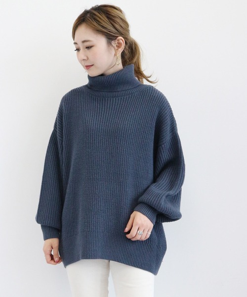 AMERICAN HOLIC（アメリカンホリック）の「片畔ハイネックボリュームニットプルオーバー（ニット/セーター・レディース・アイボリー/グレー/ライトベージュ/ブルー/ブラック・FREE）」の5枚目の写真