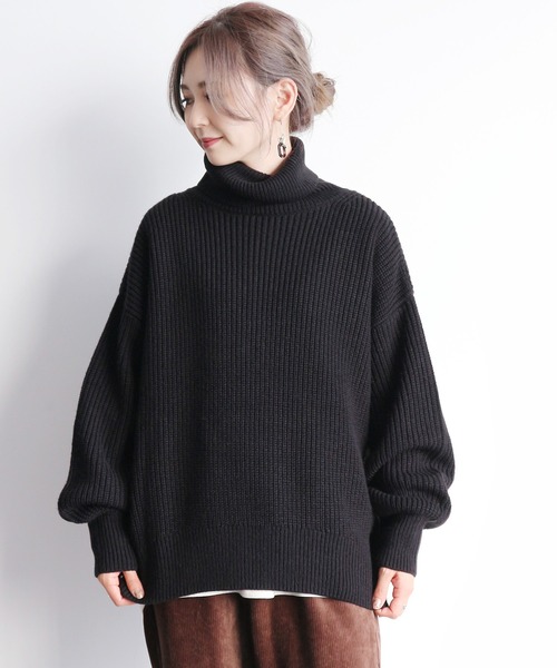 AMERICAN HOLIC（アメリカンホリック）の「片畔ハイネックボリュームニットプルオーバー（ニット/セーター・レディース・アイボリー/グレー/ライトベージュ/ブルー/ブラック・FREE）」の3枚目の写真