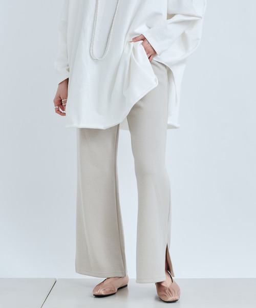 DouDou(ドゥドゥ)の「ブークレーイージーパンツ(スラックス・レディース・オフホワイト/グレイッシュベージュ/グリーン・FREE)」の2枚目の写真