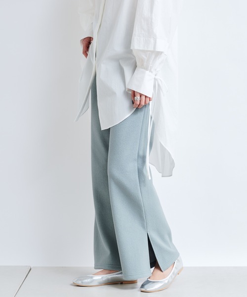 DouDou(ドゥドゥ)の「ブークレーイージーパンツ(スラックス・レディース・オフホワイト/グレイッシュベージュ/グリーン・FREE)」の3枚目の写真