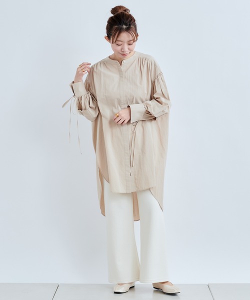 DouDou(ドゥドゥ)の「ブークレーイージーパンツ(スラックス・レディース・オフホワイト/グレイッシュベージュ/グリーン・FREE)」の4枚目の写真