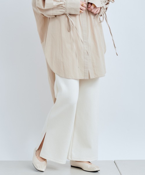 DouDou(ドゥドゥ)の「ブークレーイージーパンツ(スラックス・レディース・オフホワイト/グレイッシュベージュ/グリーン・FREE)」の11枚目の写真